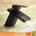 New Low Arc Black Orb Tempered Glass Waterfall Single Handle Basin Water Tap Mixer Ql140418b